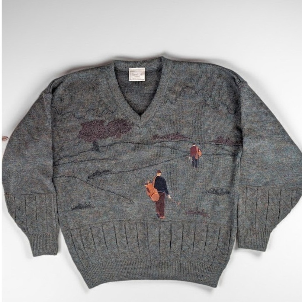 VTG 90's Burton V-Neck Golf Embroidered Knit Sweater Jumper Men's XL Wool Blend
